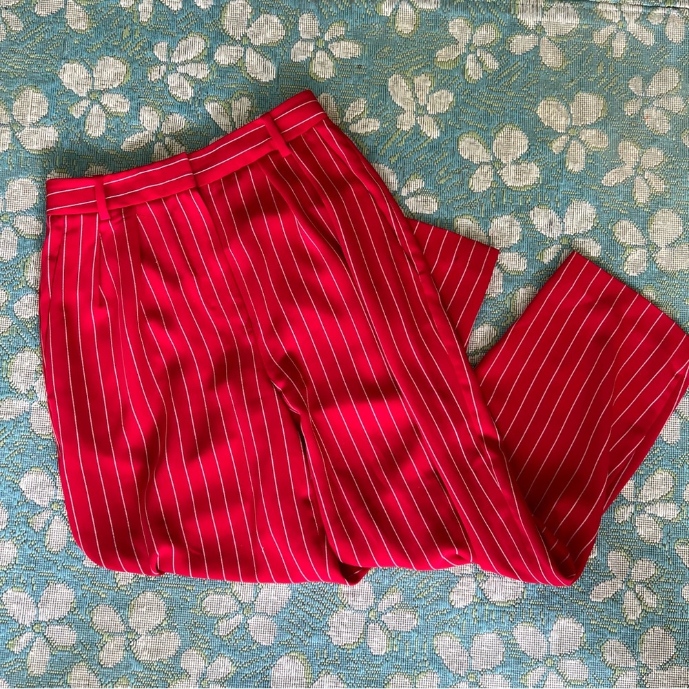 Aritzia Red and white pinstripe trousers size 0